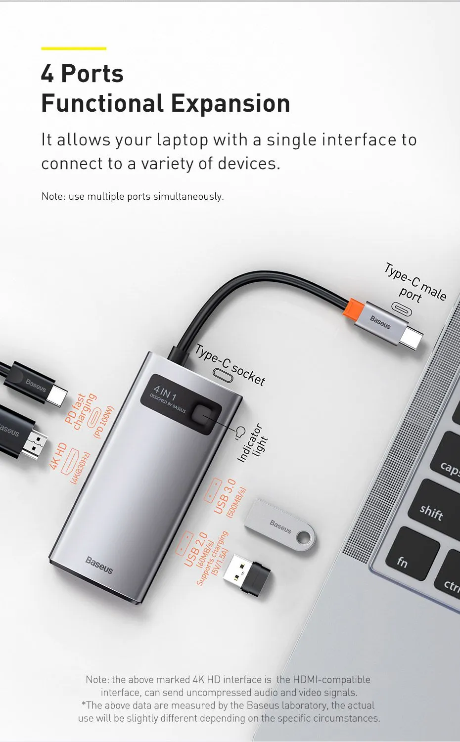 BASEUS Metal Gleam Series 4-in-1 Multifunctional Type-C HUB Docking Station