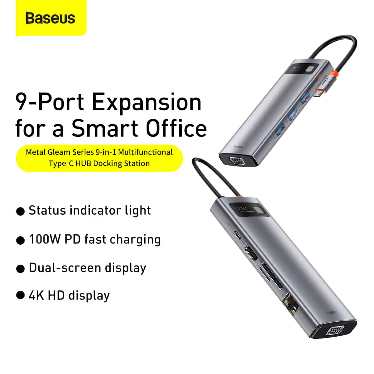 Baseus Metal Gleam Series 9-in-1 Multifunctional Type-C Hub Docking Station