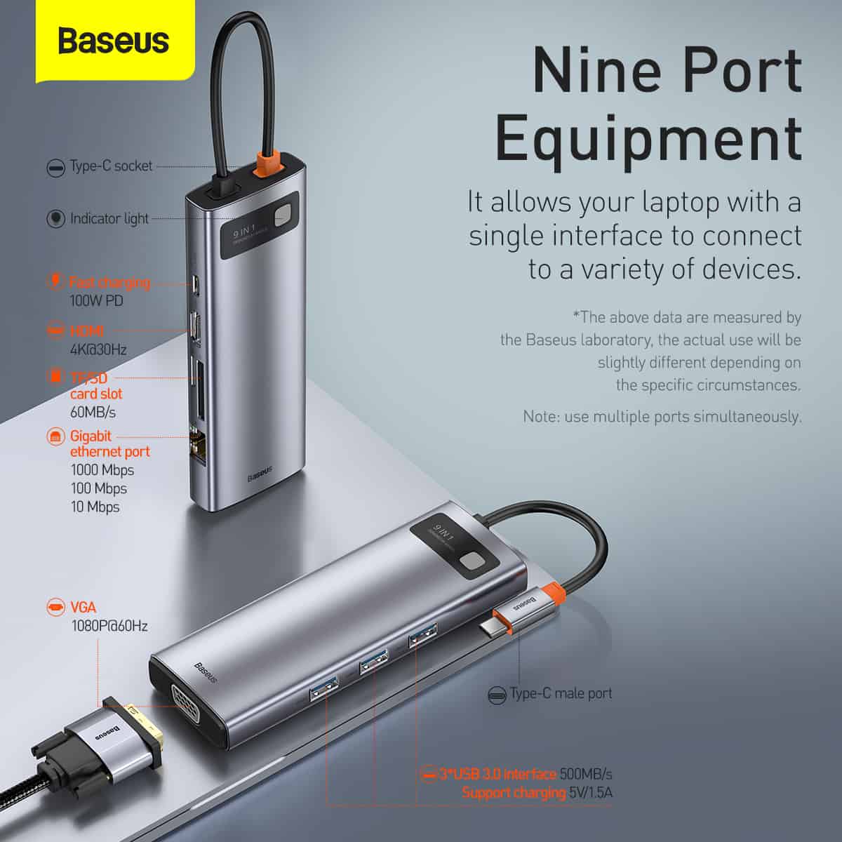 Baseus Metal Gleam Series 9-in-1 Multifunctional Type-C Hub Docking Station