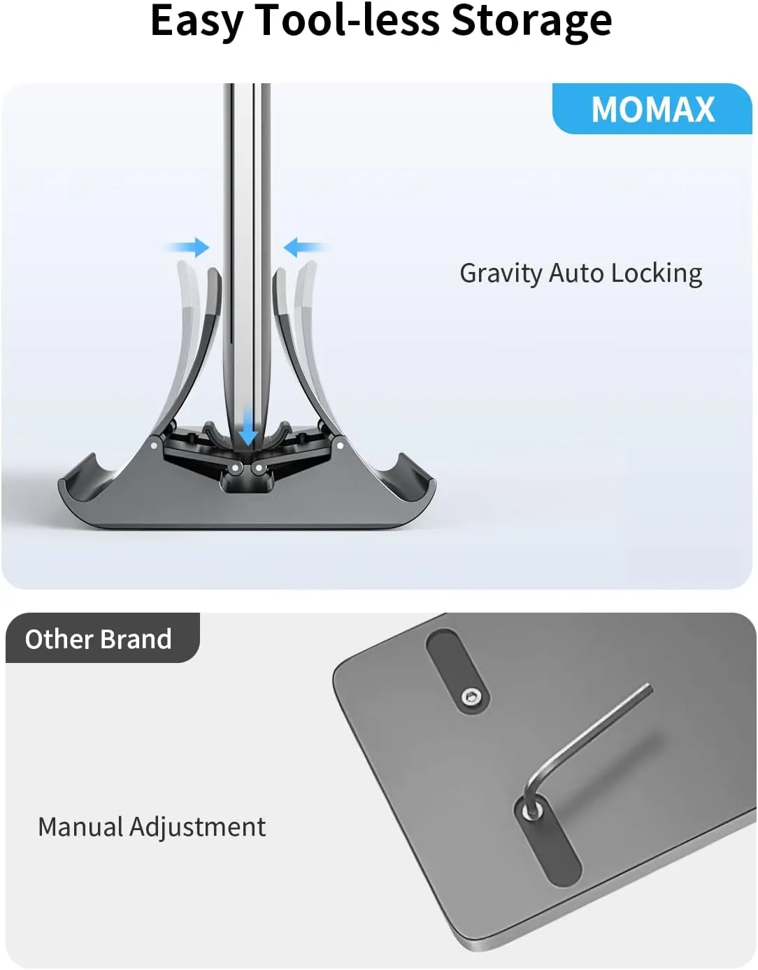 MOMAX KH17 Arch 3 Laptop Vertical Stand Gravity Auto Shrink Laptop Holder