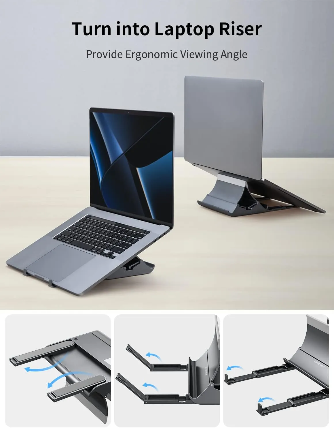 MOMAX KH17 Arch 3 Laptop Vertical Stand Gravity Auto Shrink Laptop Holder