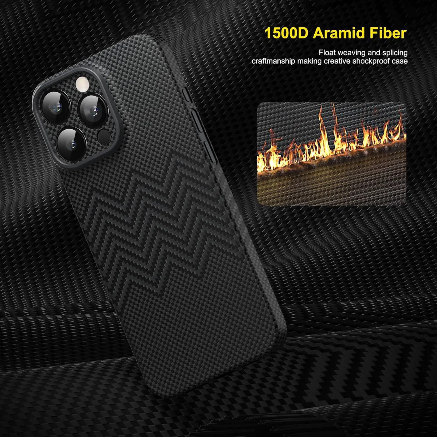 Memumi Aramid Fiber 3D Texture Scratch Resistant Case For Iphone 15 Pro Max - 1500D