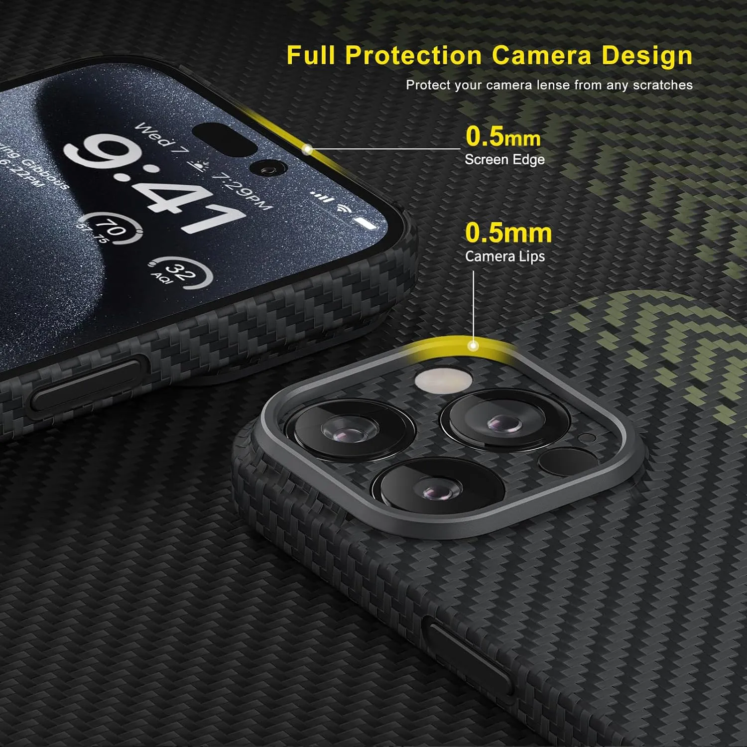Memumi Carbon Fiber 3D Texture Scratch Resistant Case For Iphone 15 Pro Max - 1500D
