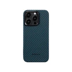 PITAKA MagEZ Case 4 for iPhone 15 Pro / 15 Pro Max -1500D Black/Blue Twill Cover & Protector