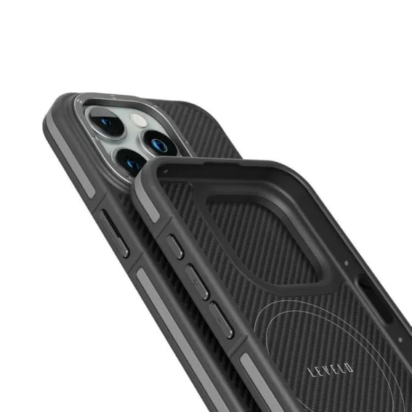 Levelo Ox Carbon Shock-Proof Edges Raised Bezel Case for iPhone 15 Pro / 15 Pro Max