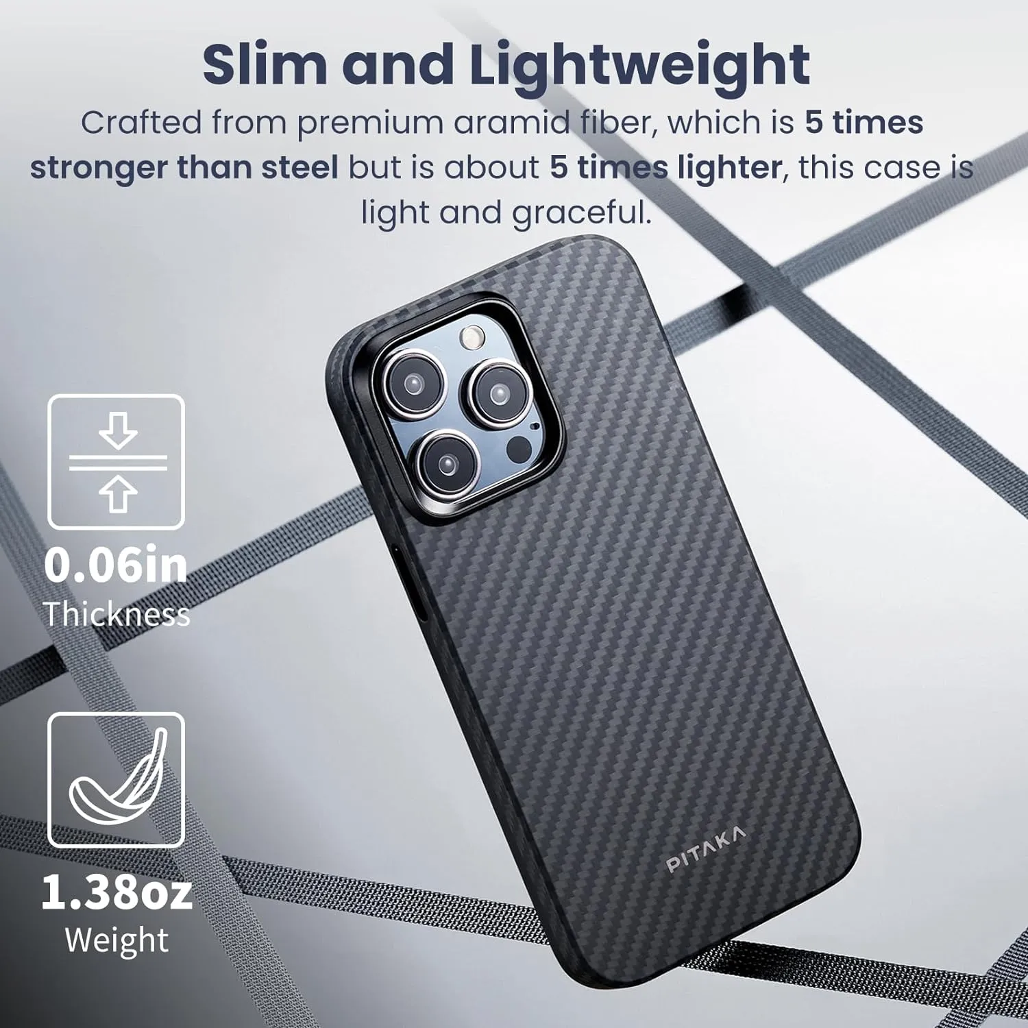 PITAKA MagEZ Case Pro 4 for iPhone 15 Pro / 15 Pro Max -1500D Black/Grey (Twill)
