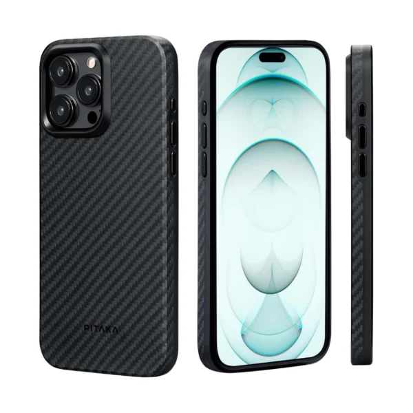 PITAKA MagEZ Case Pro 4 for iPhone 15 Pro / 15 Pro Max -1500D Black/Grey (Twill)