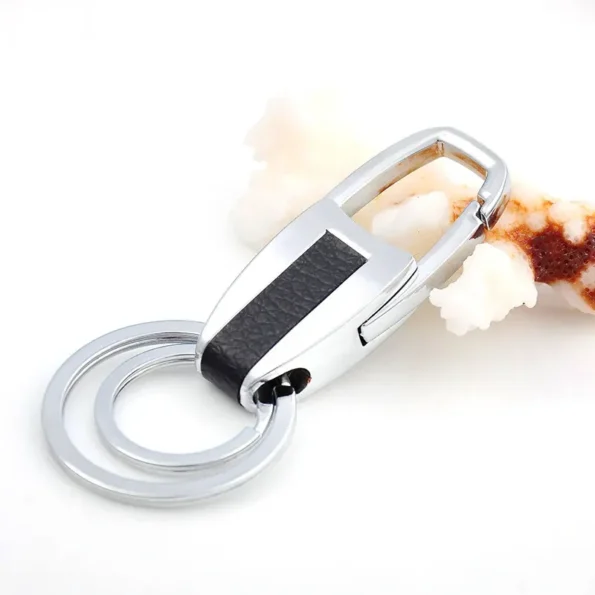 Waist Hanging Leather Double Ring Metal Keychain