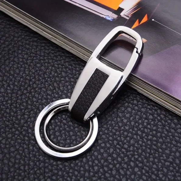 Waist Hanging Leather Double Ring Metal Keychain