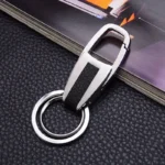 Waist Hanging Leather Double Ring Metal Keychain1