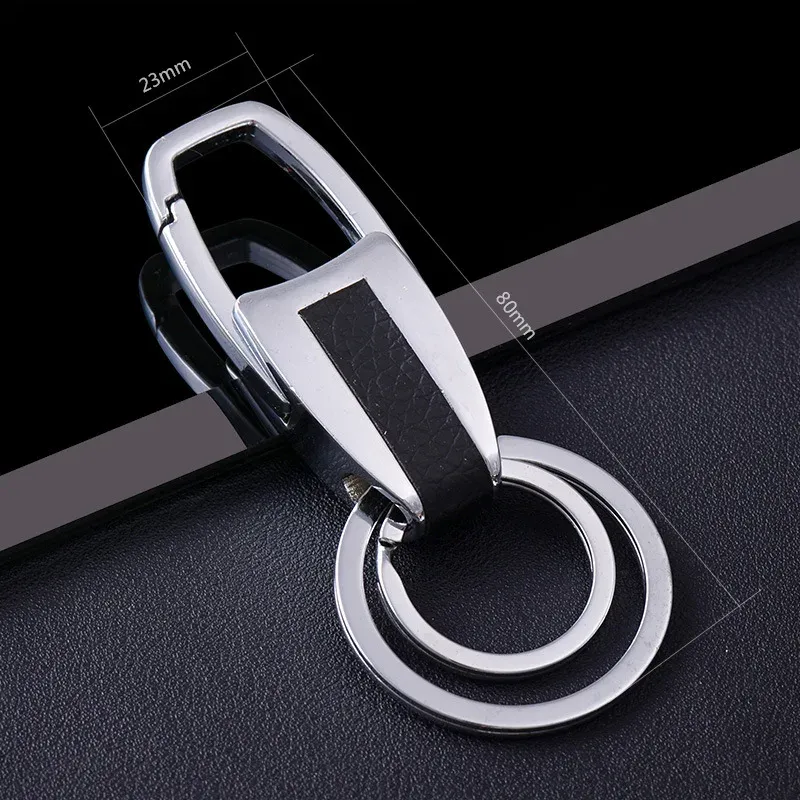 Waist Hanging Leather Double Ring Metal Keychain