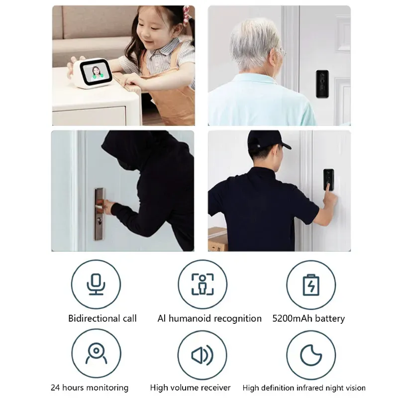 Xiaomi MJML05-FJ Smart Doorbell 3 Sharp 2K Clarity 5200mAh Battery (Global Version)