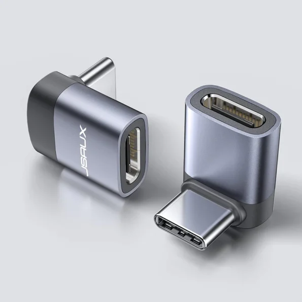 JSAUX 90 Degree Right Angle USB-C Male to USB-C Female Adapter (2-Pack)