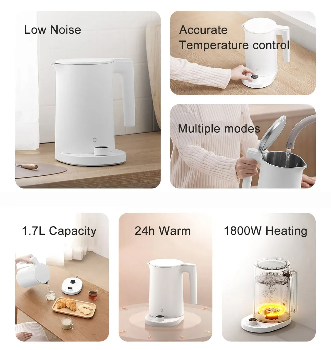 Xiaomi Mijia Thermostatic Electric Kettle 2 Pro 1.7L Stainless Steel App Control with LED Display