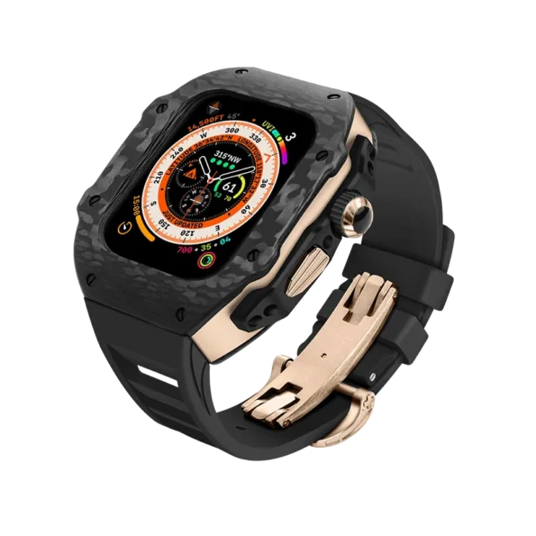 HUALIMEI Carbon Fiber Case with Butterfly Clip Stepped Cutout Band for Apple Watch 49mm