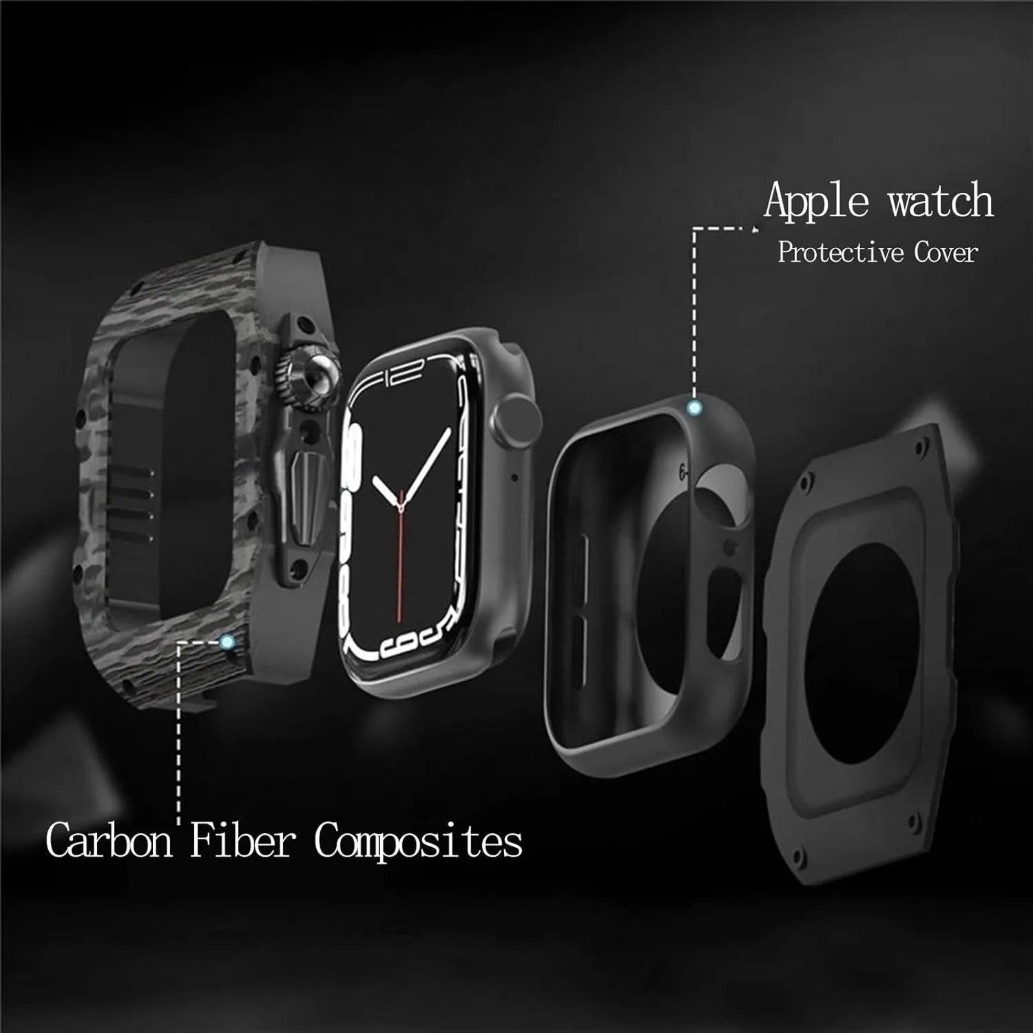 HUALIMEI Carbon Fiber Case with Butterfly Clip Stepped Cutout Band for Apple Watch 49mm