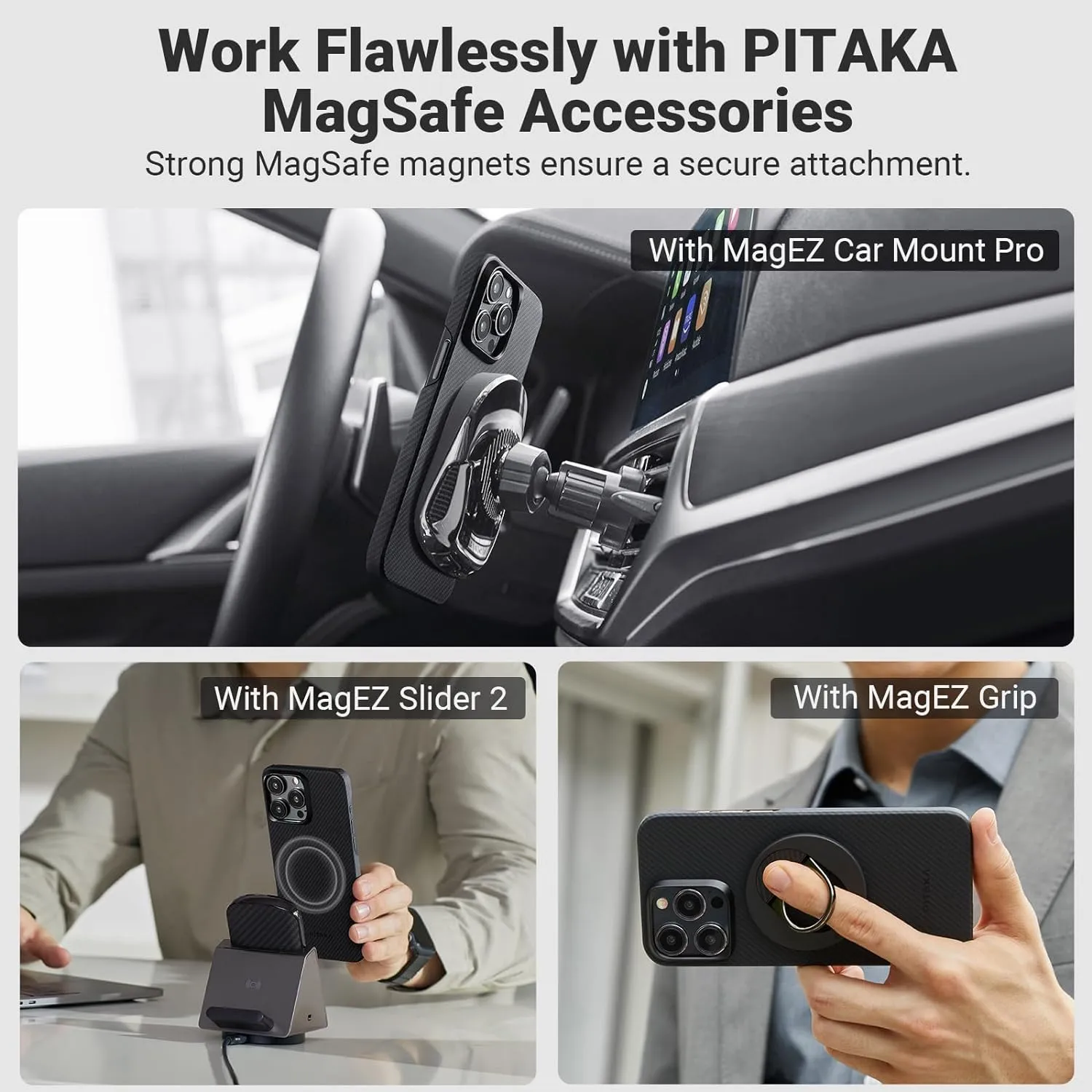 PITAKA MagEZ Case 4 for iPhone 15 Pro / 15 Pro Max -600D Black/Grey (Twill)