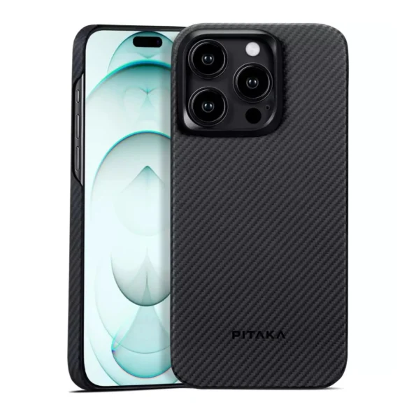 PITAKA MagEZ Case 4 for iPhone 15 Pro / 15 Pro Max -600D Black/Grey (Twill)