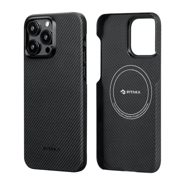 PITAKA MagEZ Case 4 for iPhone 15 Pro / 15 Pro Max -600D Black/Grey (Twill)