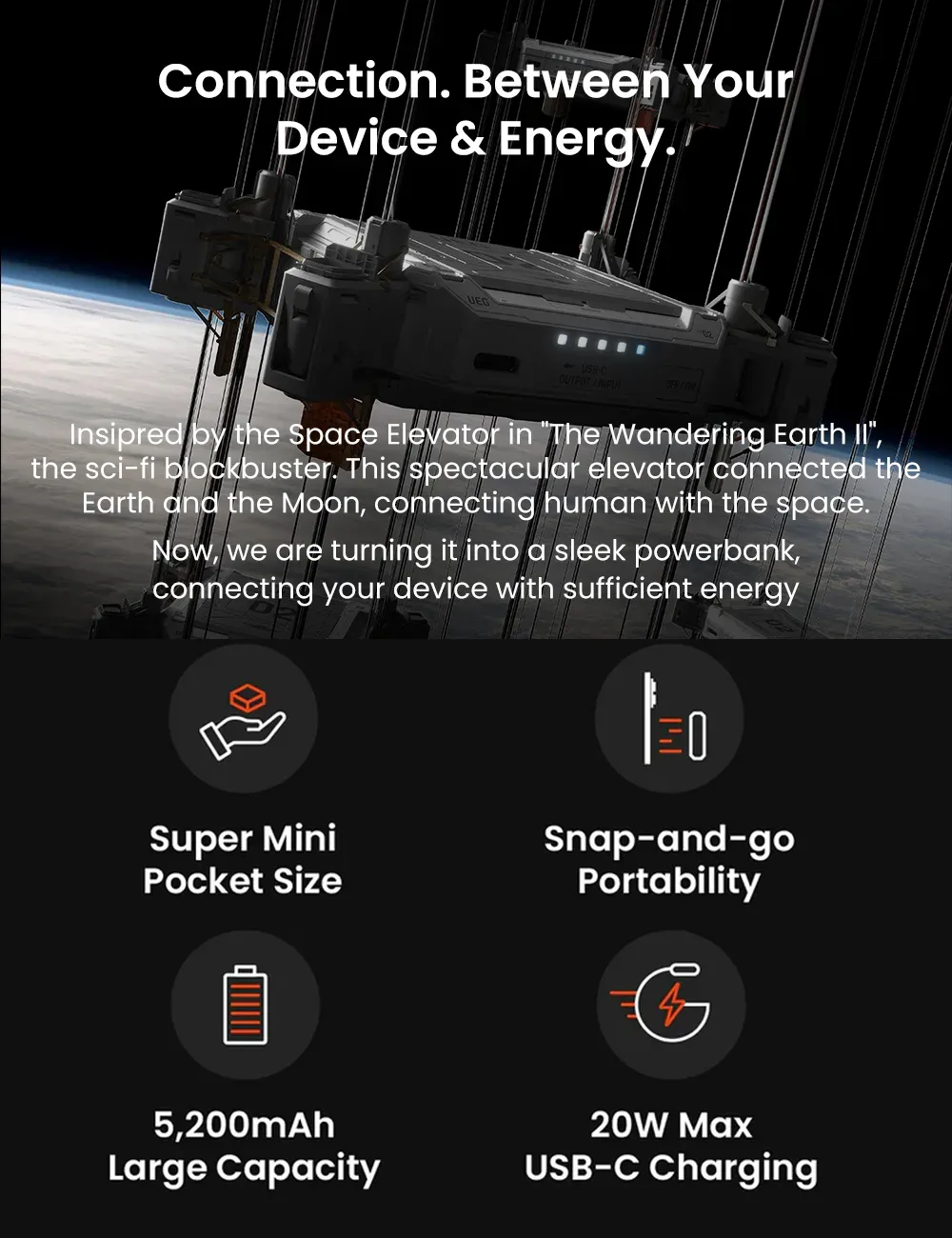 Sharge Space Elevator 5200mAh 20W MagSafe Qi Fast Charging Power Bank