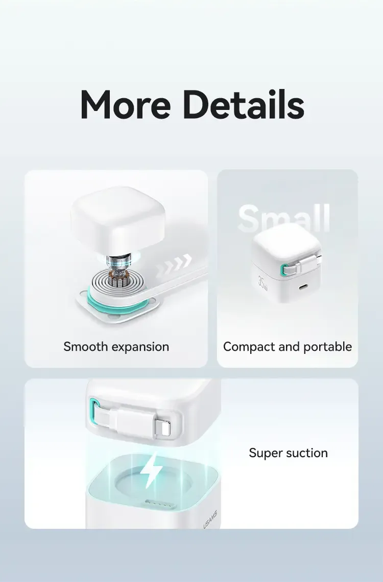 USAMS US-CC203 XMF Series PD 35W Dual Output GaN Fast Charger with Type-C Magnetic Retractable Cable Module US Plug - White