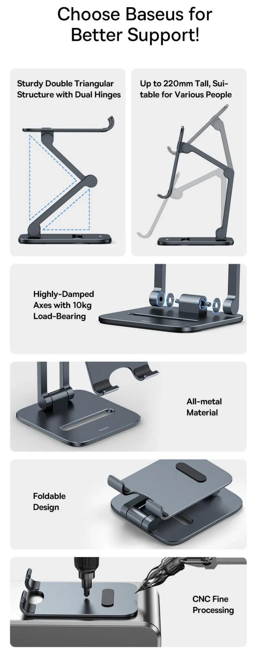 Baseus Desktop Biaxial Foldable Metal Stand for Phones (BS-HP005)