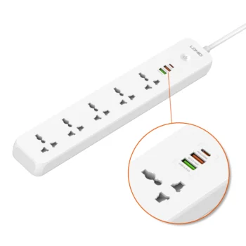 Ldnio SC5319 Power Strip 38W with 5 Sockets 3-Port USB Charger 2M Extension Cord