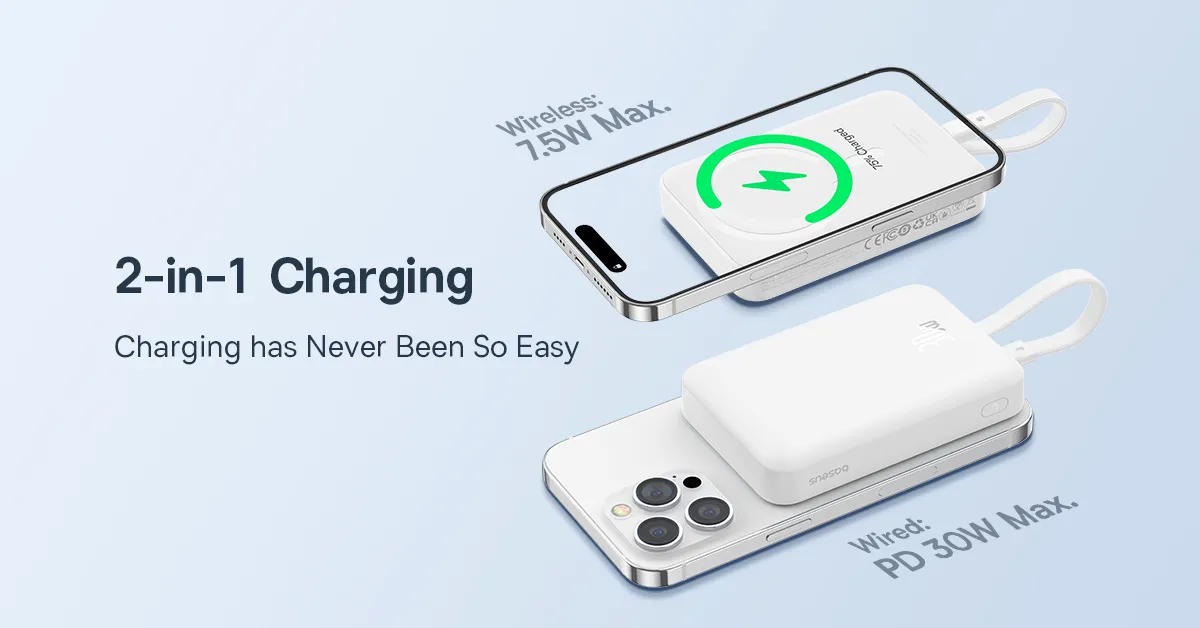 Baseus Magnetic Mini 30W 10000mAh Wireless Power Bank With Built-in USB-C Cable