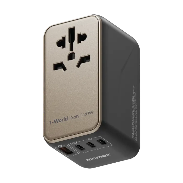 Momax 1-World 120W GaN Universal 4-Ports Travel Charger with 100W USB-C to USB-C Cable Arrival Charger