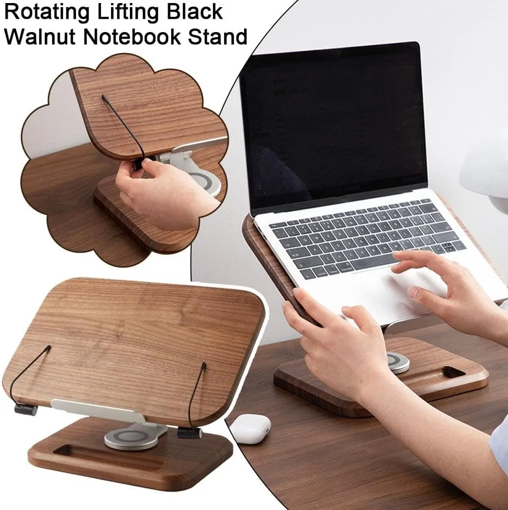 Rotating Lifting Black Walnut Aluminum Alloy Reading Bookshelf Notebook Stand