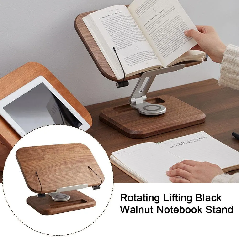 Rotating Lifting Black Walnut Aluminum Alloy Reading Bookshelf Notebook Stand