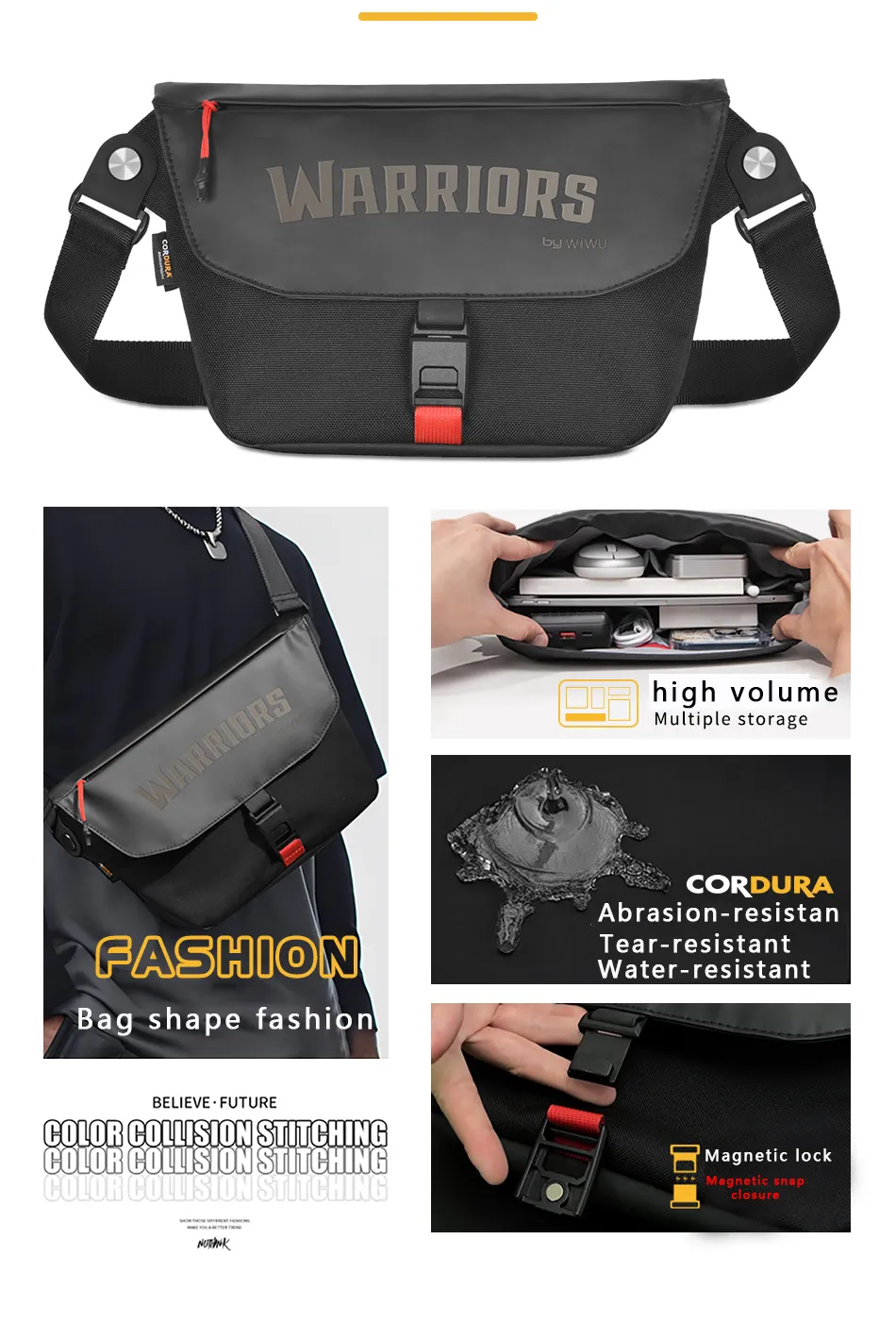 WiWU Warriors Message Bag X Cordura 1000D Nylon Crossbody Bag With Magnetic Buckle