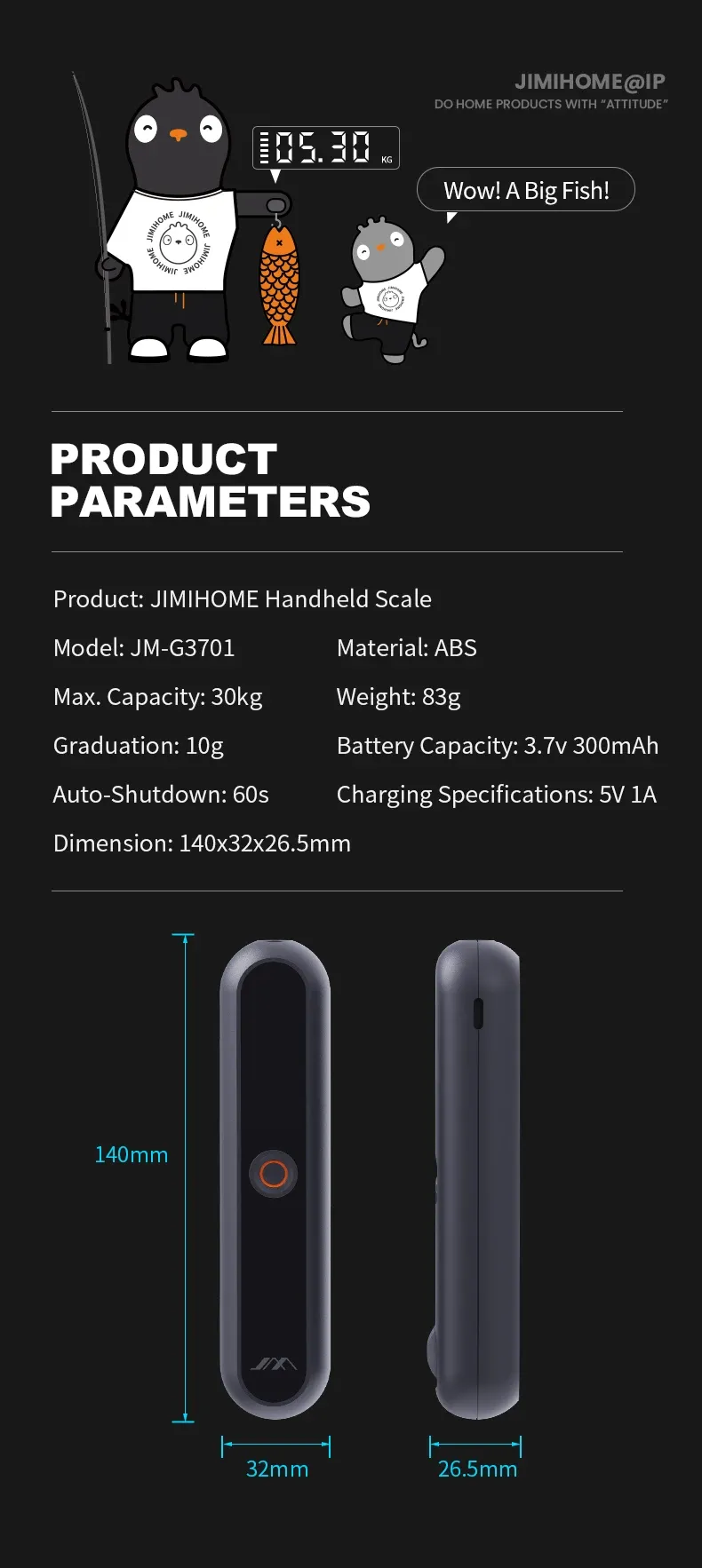 Xiaomi JM-G3701 JIMIHOME Electric Handheld Rechargeable Portable Digital Luggage Scale 30KG