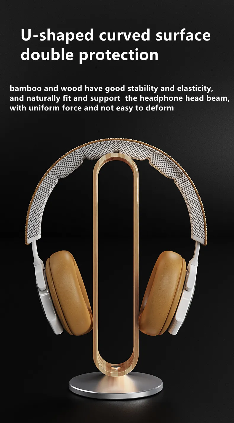 BONERUY P45 Headphone Vertical Stand Aluminum Alloy + Bamboo + Silicone Headset Holder