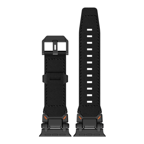 Genuine Leather Mechanical Steel Connector Watch Band for iWatch 44 / 45 / 49mm