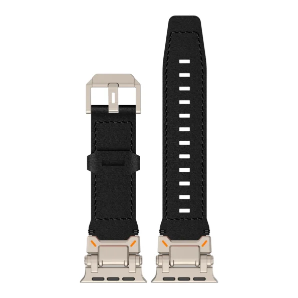 Genuine Leather Mechanical Steel Connector Watch Band for iWatch 44 / 45 / 49mm