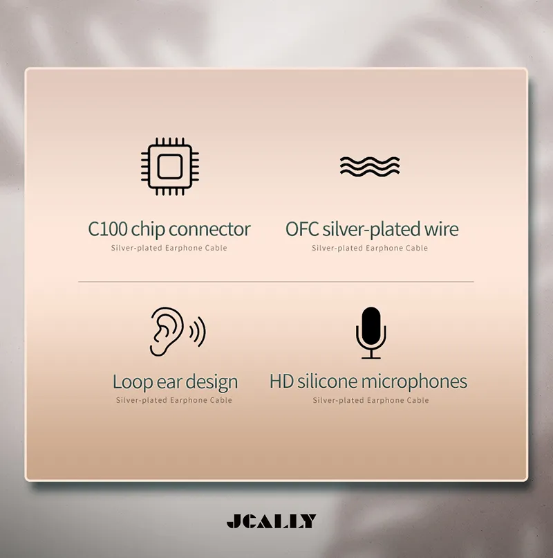 JCALLY PJ5 Lighting 5N OFC Silver-plated Lightning Earphone Cable C100 Chip with Microphone