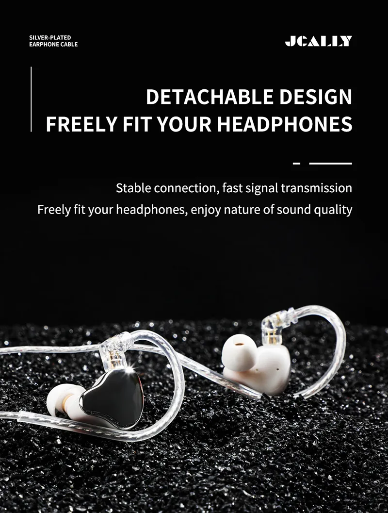 JCALLY PJ5 Lighting 5N OFC Silver-plated Lightning Earphone Cable C100 Chip with Microphone