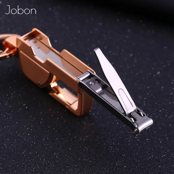 JOBON ZB-8757 Metal Keychain with LED Light and Nail Clippers -Black Accessories