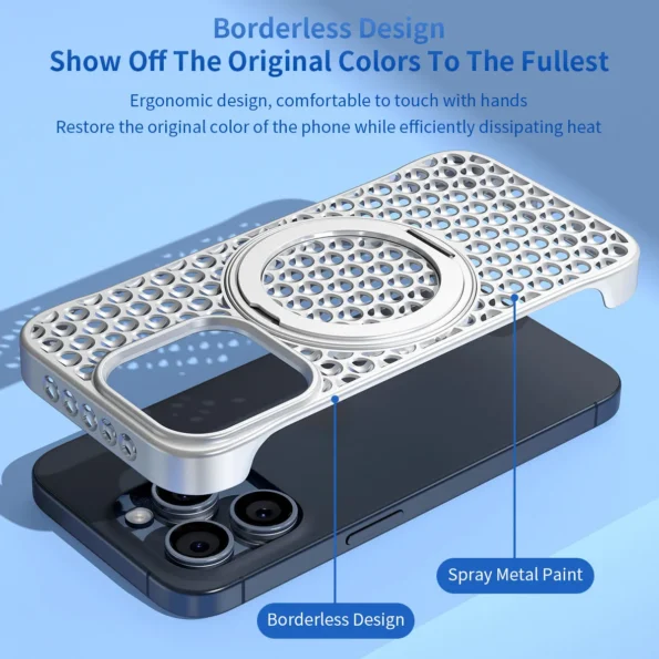 Heat Dissipation Metal Magnetic Rotating Folding Stand Case for iPhone 15 Pro / 15 Pro Max