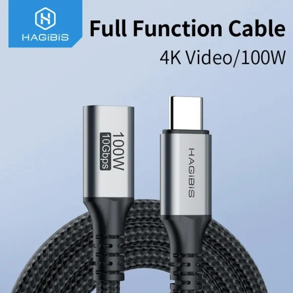 Hagibis 4K 100W 10Gbps USB 3.2 Gen2 Male to Female USB-C Extension Cable -1.2m (UC32Y)