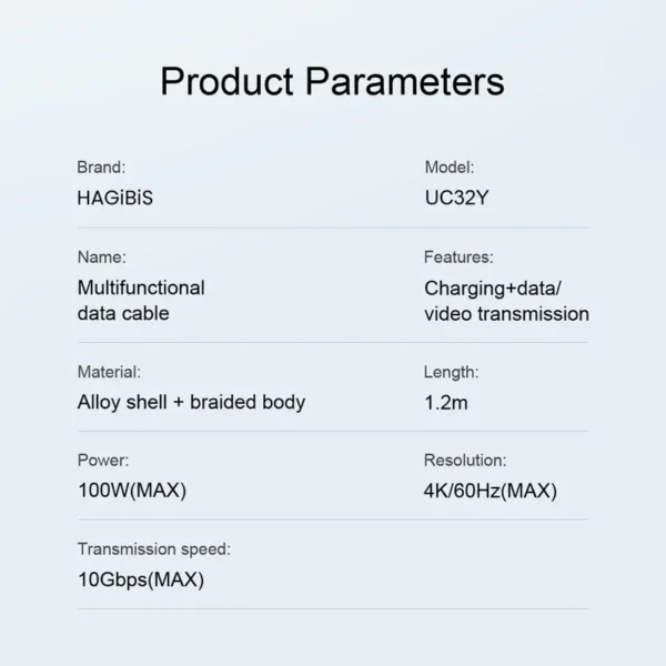 Hagibis 4K 100W 10Gbps USB 3.2 Gen2 Male to Female USB-C Extension Cable -1.2m (UC32Y)