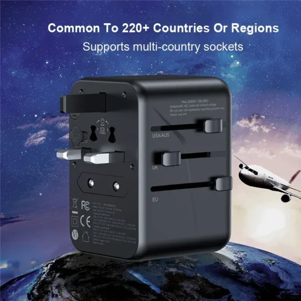 XDCH-072 65W 5 USB Ports Universal Travel Adapter (Black)