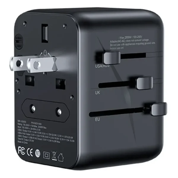 XUNDD XDCH-069 20W 3 USB Ports Universal Travel Adapter (Black)