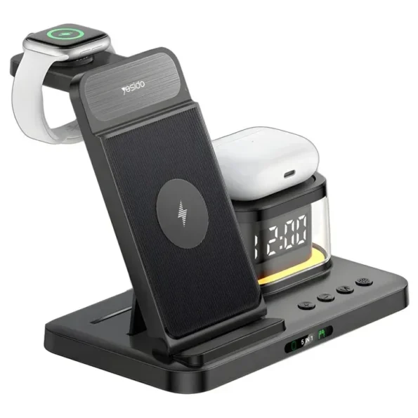 YESIDO DS22 Wireless Charging Station 20W with Night Light and Clock