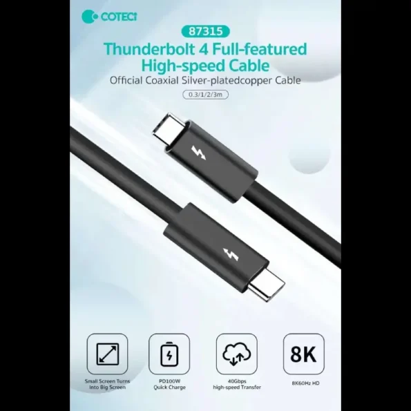 COTECi PD 100W 8K/60Hz Thunderbolt 4 Full-featured High-speed Cable 2m/3m (87315)