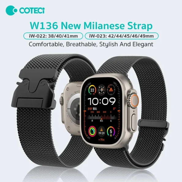 COTECi Stainless Steel Milanese Watch Strap for iWatch 49mm / 45mm (W136)