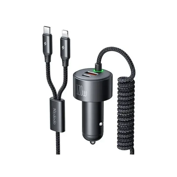 Mcdodo PD 120W 4-in-1 PPS Fast Car Charger with Retractable Cable 1.2M (CC-037)