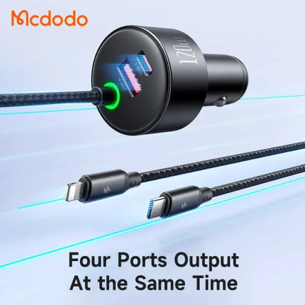 Mcdodo PD 120W 4-in-1 PPS Fast Car Charger with Retractable Cable 1.2M (CC-037)