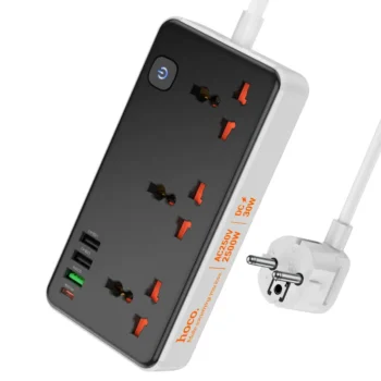 hoco AC8A Storm 3-position Socket Power Strip with PD30W+3USB Ports 1.5M (EU Plug)